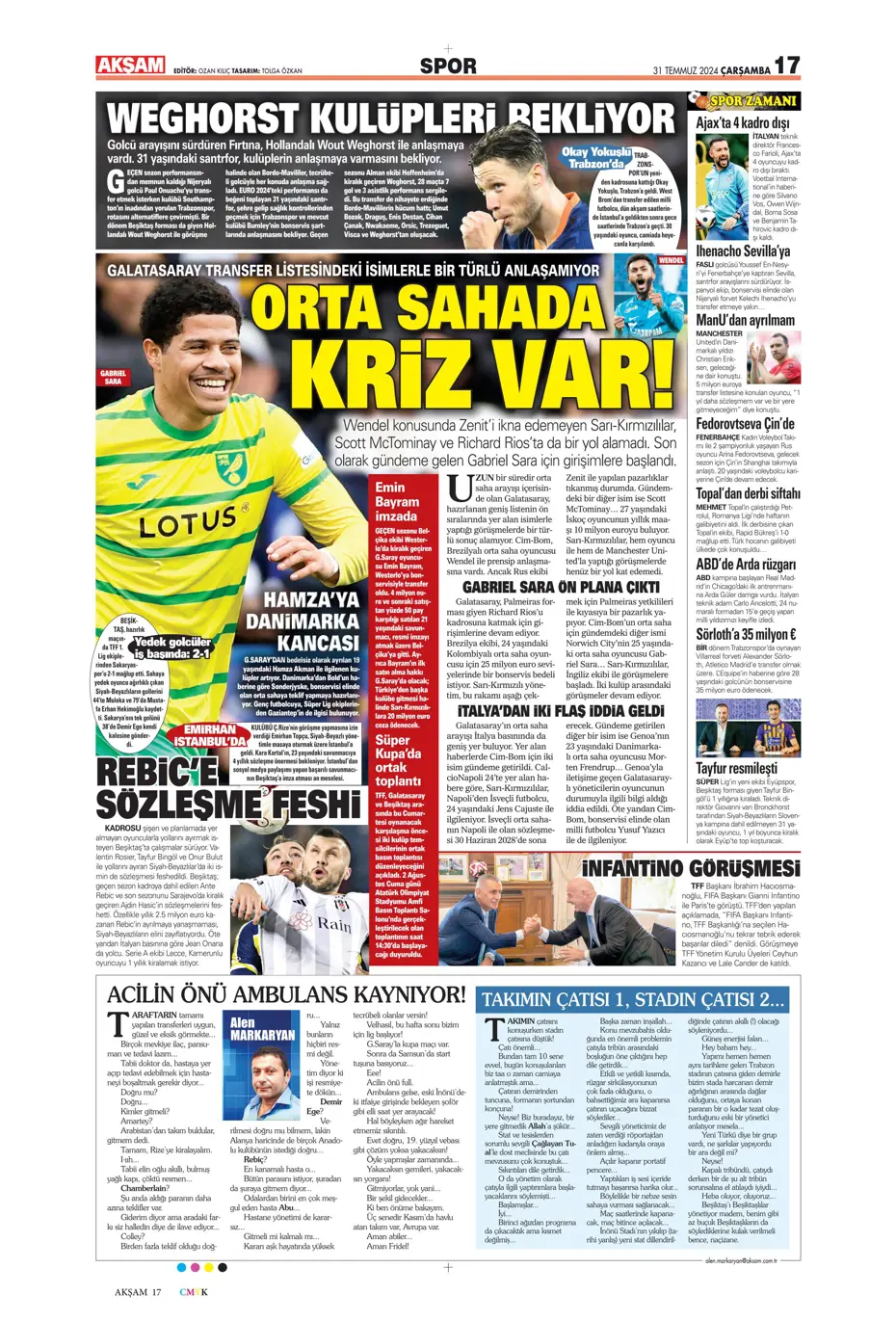 "Galatasaray'da orta sahada kriz var" | Sporun manşetleri - 2