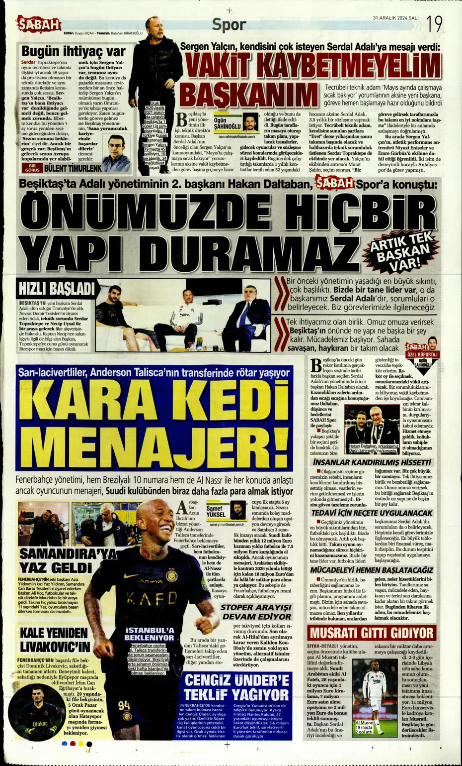 "Sergen Yalçın'la ilk görüşme" | Sporun manşetleri - 30