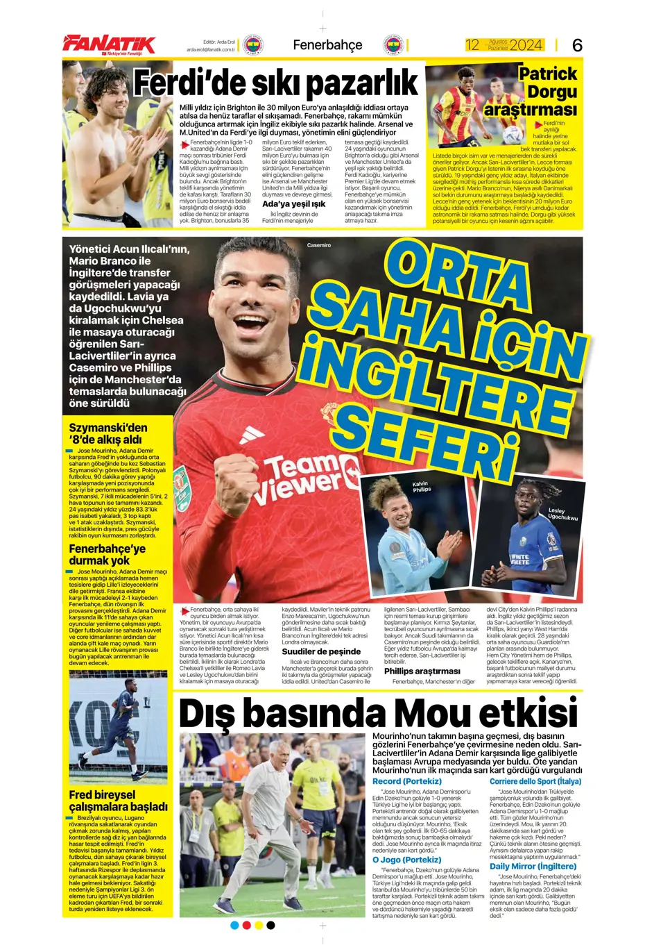 "Fenerbahçe'den 4 isim için İngiltere seferi" | Sporun manşetleri - 7