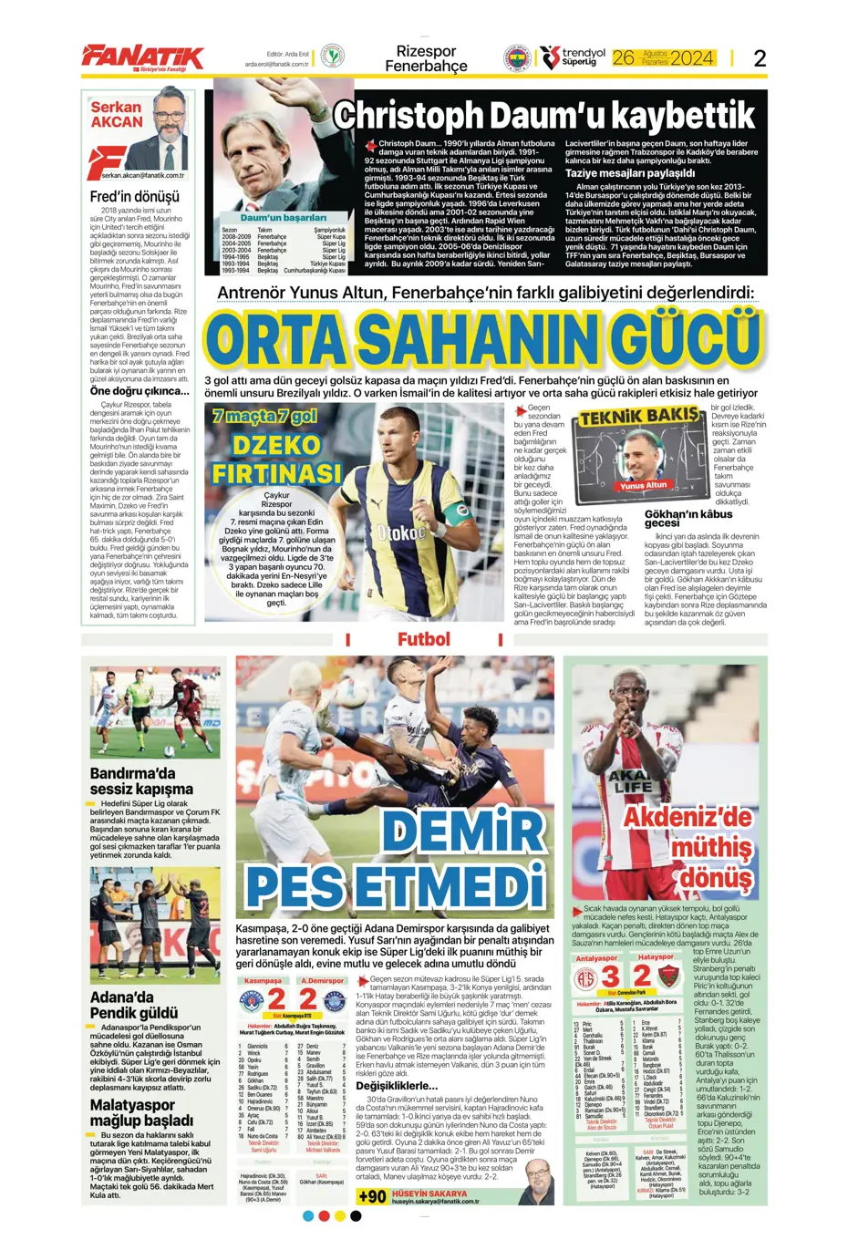"Mou'nun planı Rize'yi dağıttı" | Sporun manşetleri (26 Ağustos 2024) - 2 "Mou'nun planı Rize'yi dağıttı" | Sporun manşetleri (26 Ağustos 2024) - 2