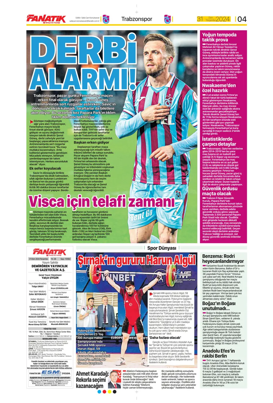 "Aslan'da Rosier harekatı" | Sporun manşetleri (31 Ekim 2024) - 8