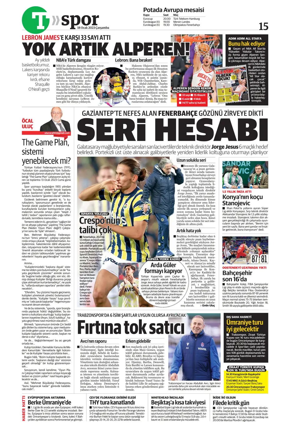 Sporun Manşetleri (18 Ocak 2023) - 33