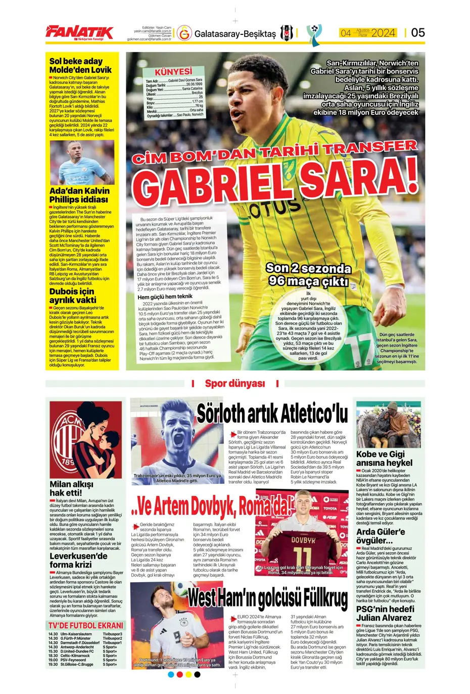 "Fenerbahçe'den nokta atışı transfer" | Sporun manşetleri - 9 "Fenerbahçe'den nokta atışı transfer" | Sporun manşetleri - 9
