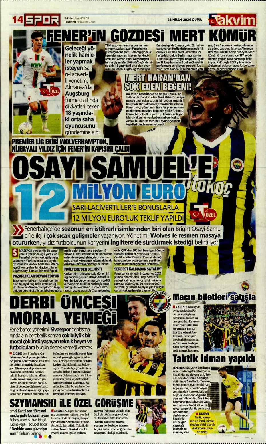 "Osayi Samuel'e 12 milyon euro" | Sporun manşetleri - 34
