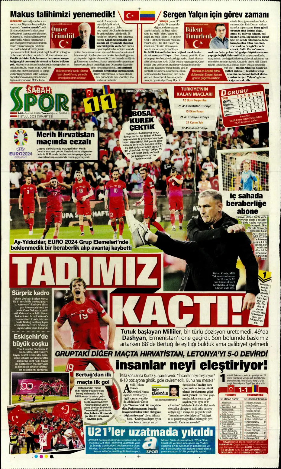 "Kuntz'un eseri" | Sporun manşetleri (9 Eylül 2023) - 29