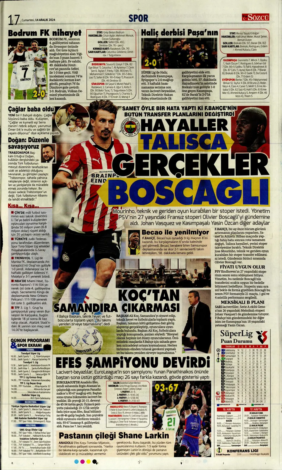 "Boscagli ve Hancko listeye girdi" | Sporun manşetleri - 28 "Boscagli ve Hancko listeye girdi" | Sporun manşetleri - 28
