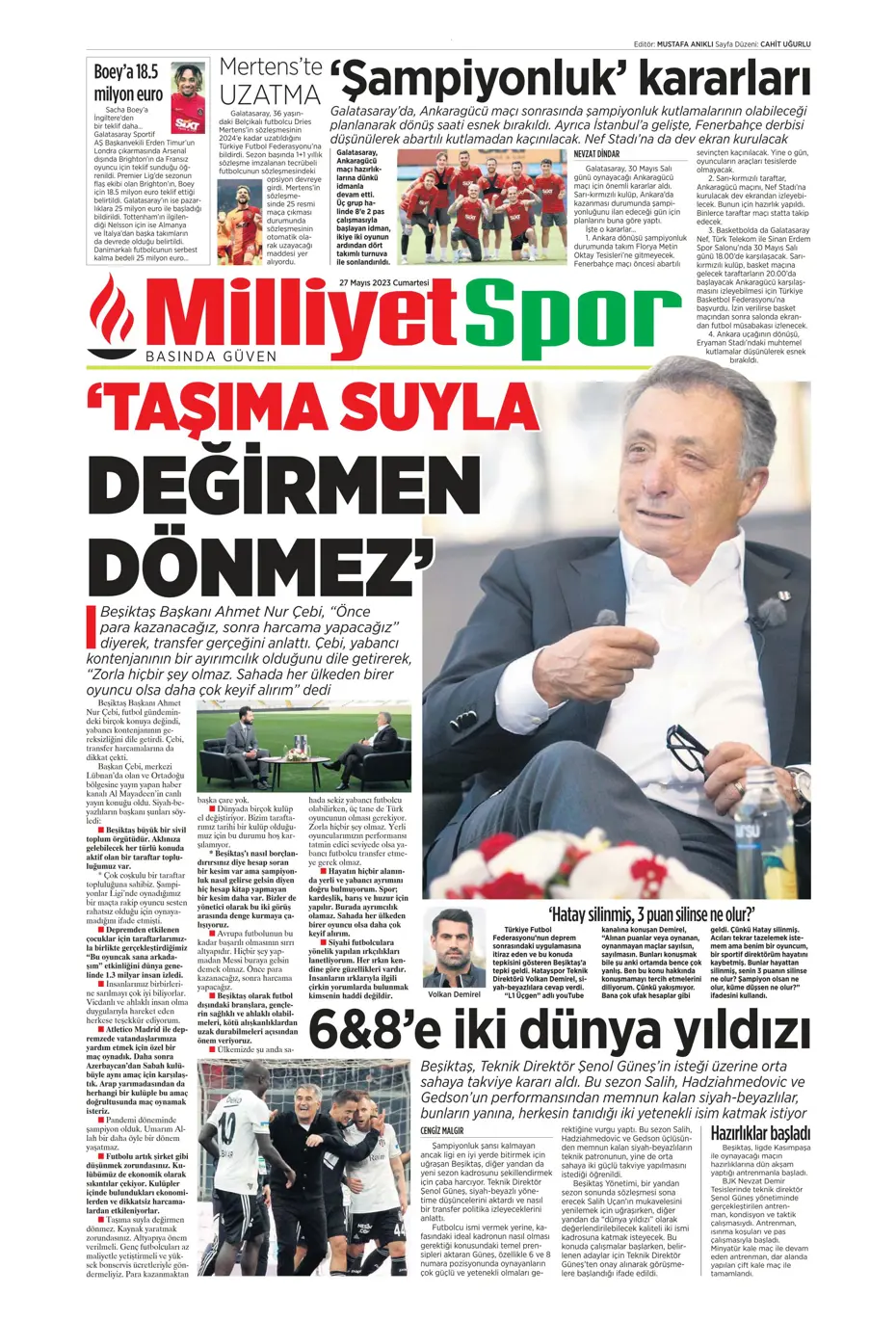 "4 geliyor, 3 gidiyor" | Sporun manşetleri (27 Mayıs 2023) - 13
