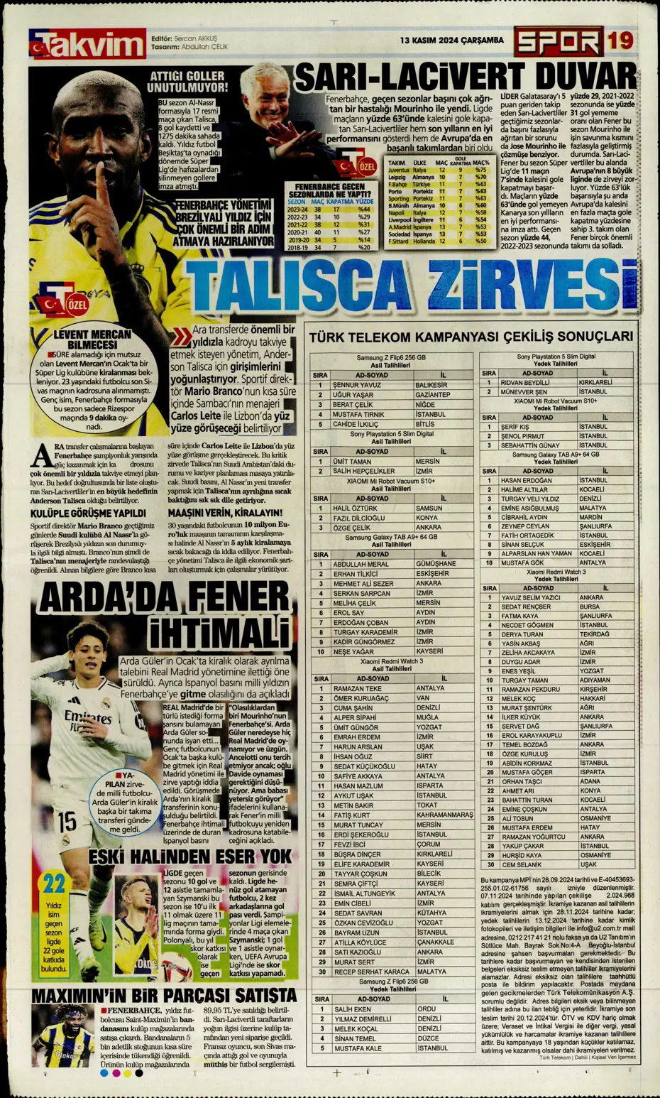 "Mario Branco'dan Fenerbahçe'ye 3 yıldız" | Sporun manşetleri - 23
