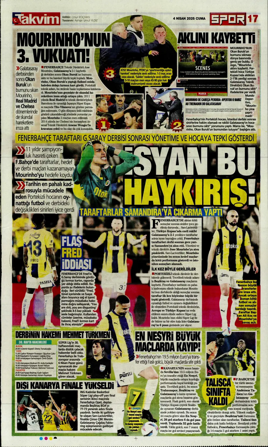 "Derbideki kavgalara ağır fatura" | Sporun manşetleri - 31