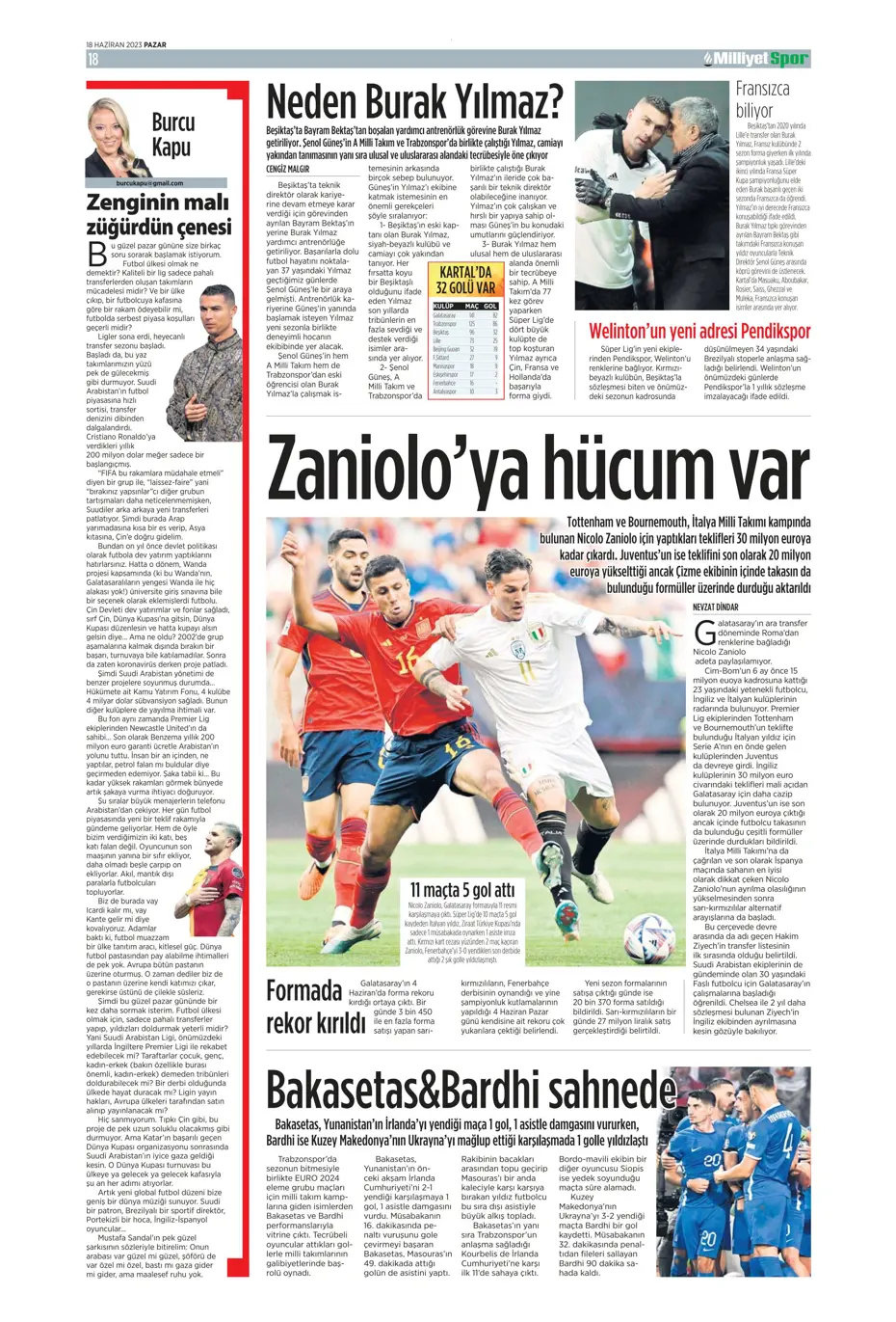 "Dzeko bavulları topluyor" Sporun manşetleri (18 Haziran 2023) - 14