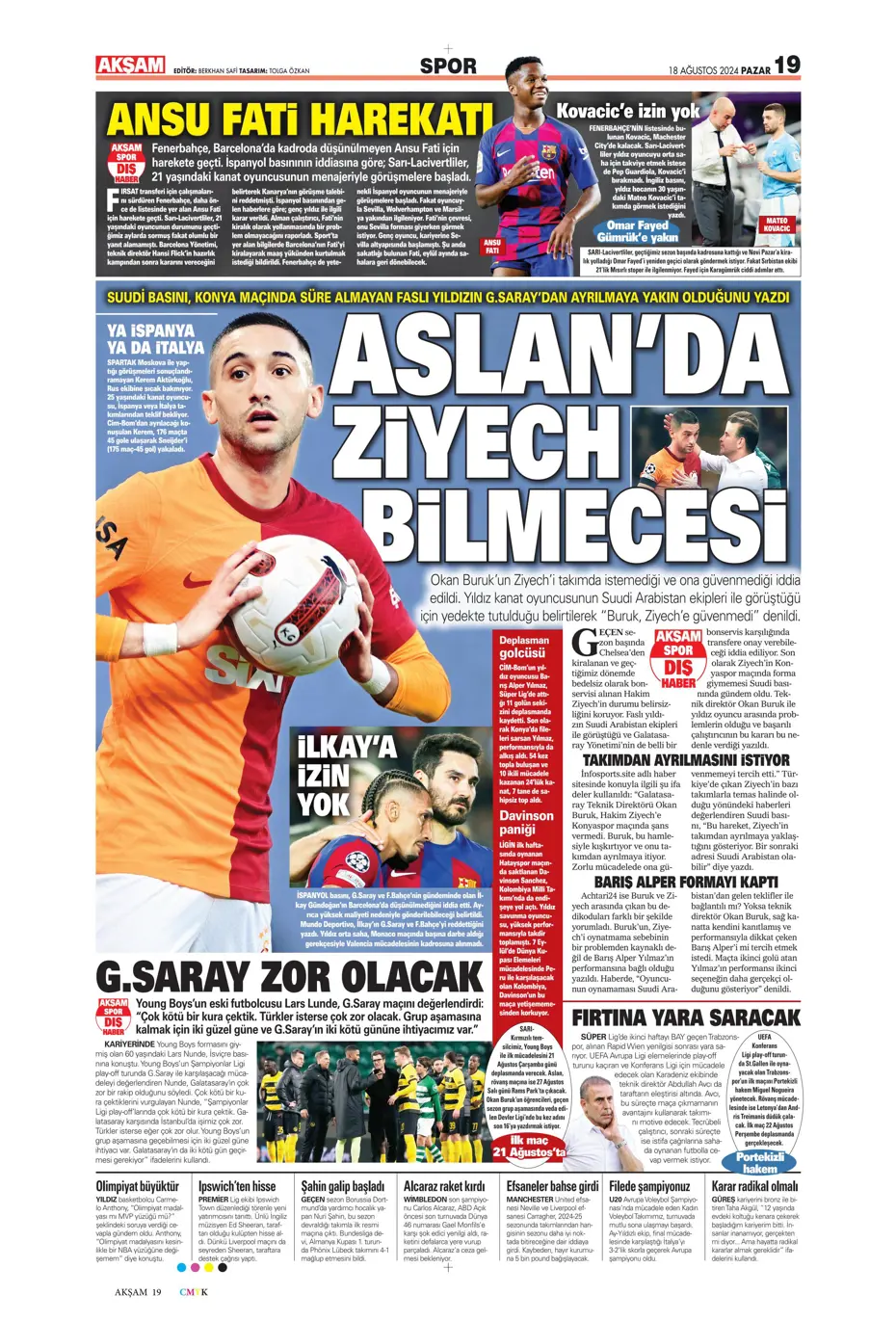 "Aslan'da Ziyech bilmecesi" | Sporun manşetleri (18 Ağustos 2024) - 2 "Aslan'da Ziyech bilmecesi" | Sporun manşetleri (18 Ağustos 2024) - 2