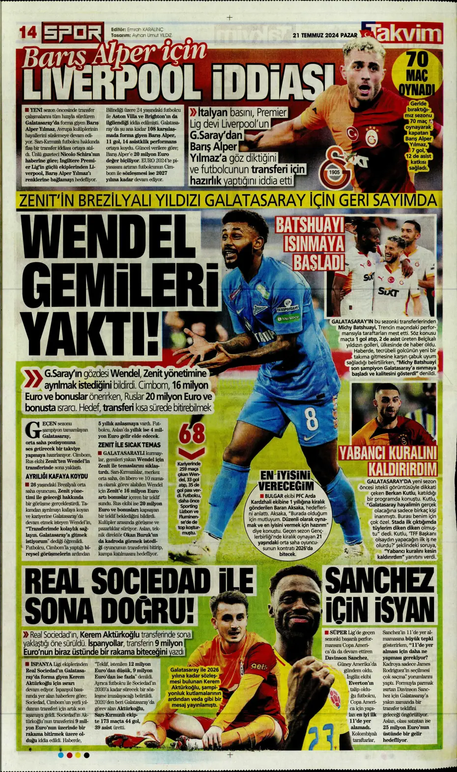"Fenerbahçe'den Berge hamlesi" | Sporun Manşetleri (21 Temmuz 2024) - 35 "Fenerbahçe'den Berge hamlesi" | Sporun Manşetleri (21 Temmuz 2024) - 35