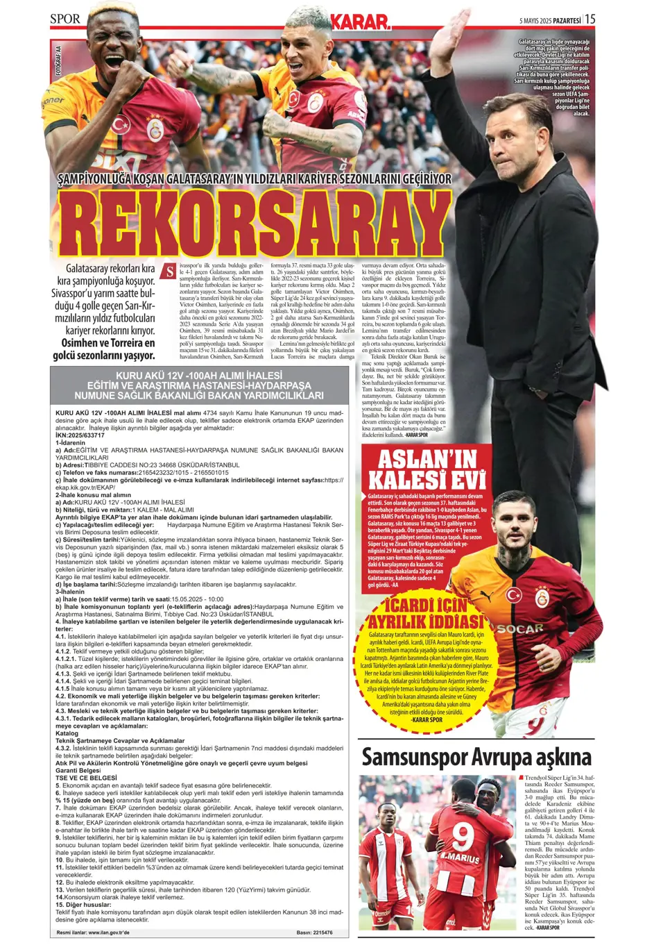 "Hayallere Kartal pençesi" | Sporun manşetleri - 25