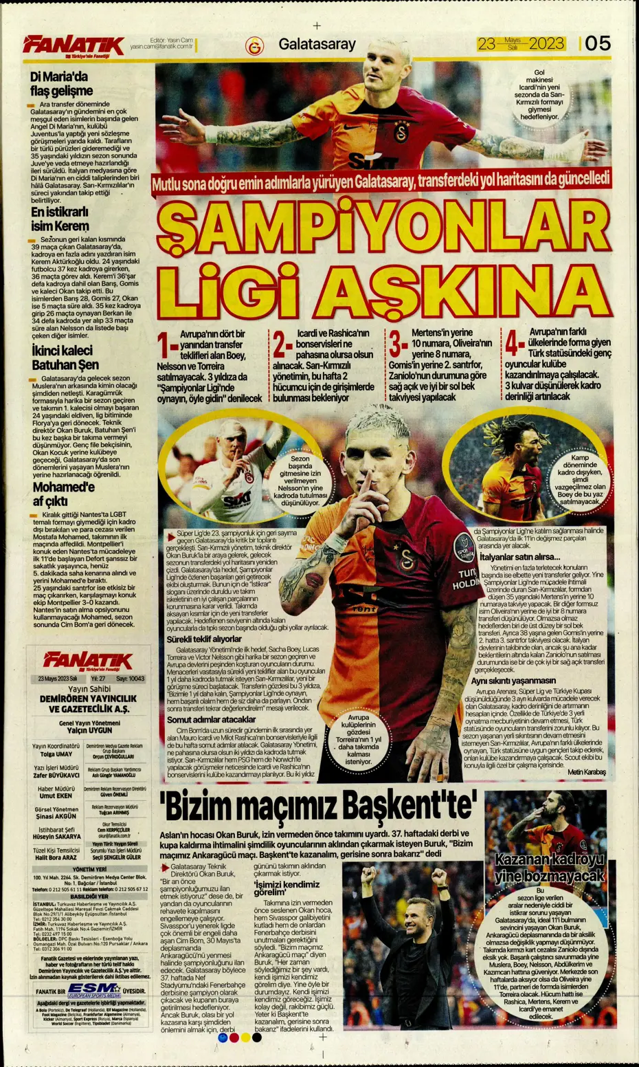 "Aslan'dan Devler Ligi hamlesi" | Sporun Manşetleri - 5 "Aslan'dan Devler Ligi hamlesi" | Sporun Manşetleri - 5