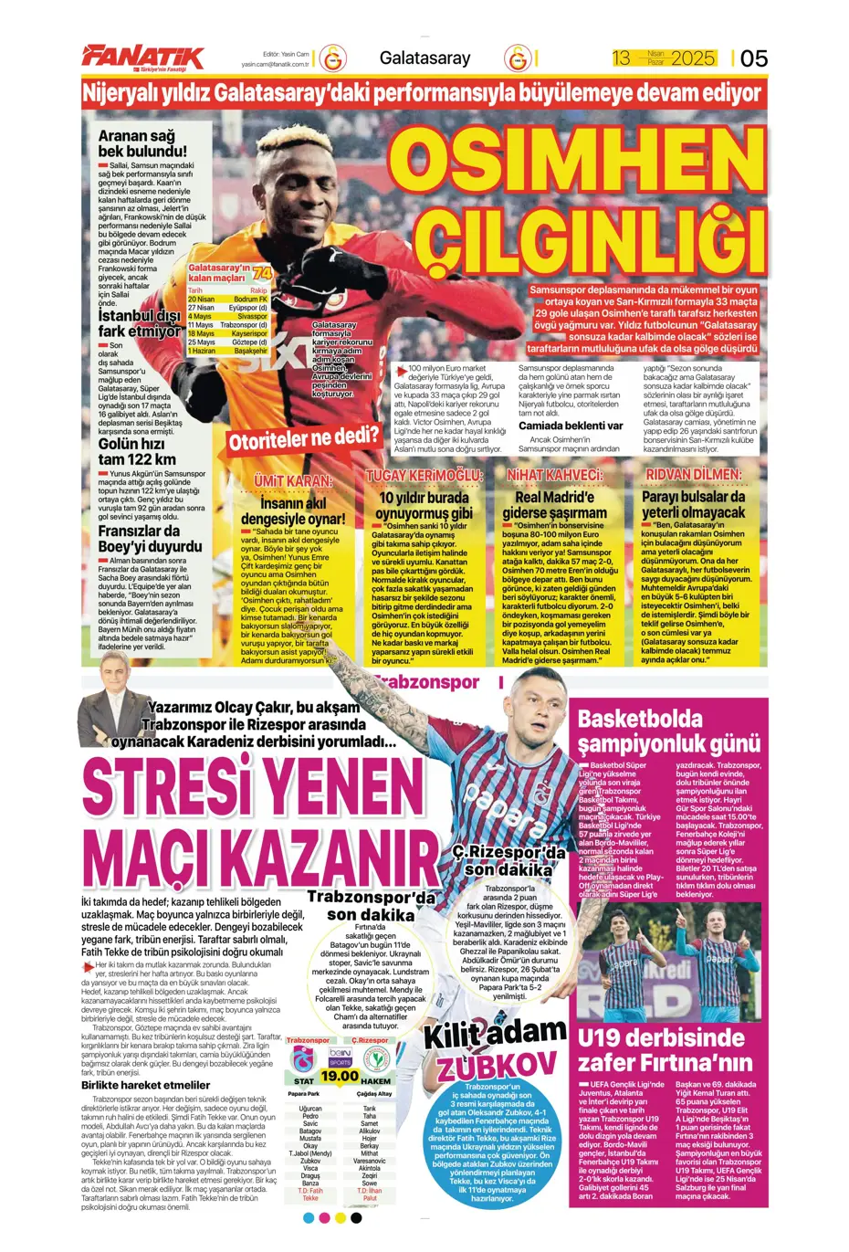 "Dzeko'nun yerine Müller" | Sporun manşetleri - 8