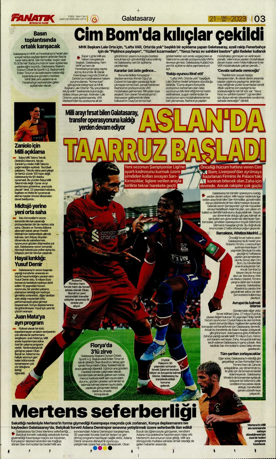 "Aslan'da transfer zirvesi" - Sporun manşetleri (21 Mart 2023) - 5