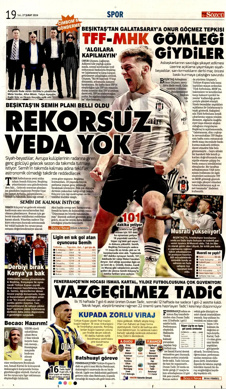 "Icardi'ye selam, zirvede devam" | Sporun manşetleri (27 Şubat 2024) - 32