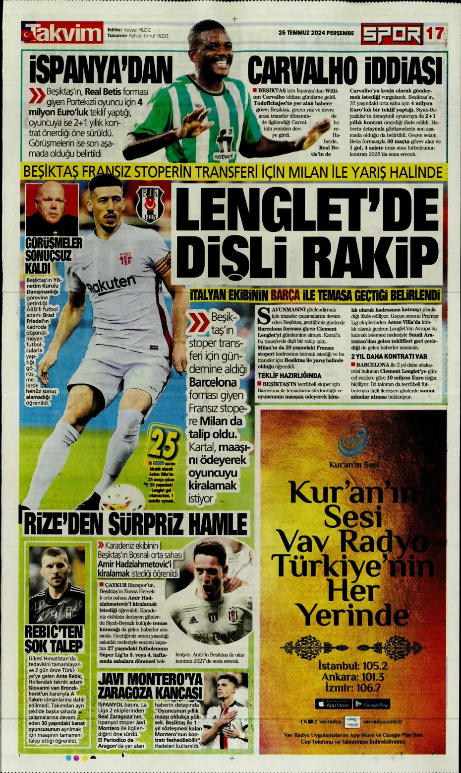 "Fenerbahçe'de sıra geldi orta saha transferine" | Sporun manşetleri - 31 "Fenerbahçe'de sıra geldi orta saha transferine" | Sporun manşetleri - 31