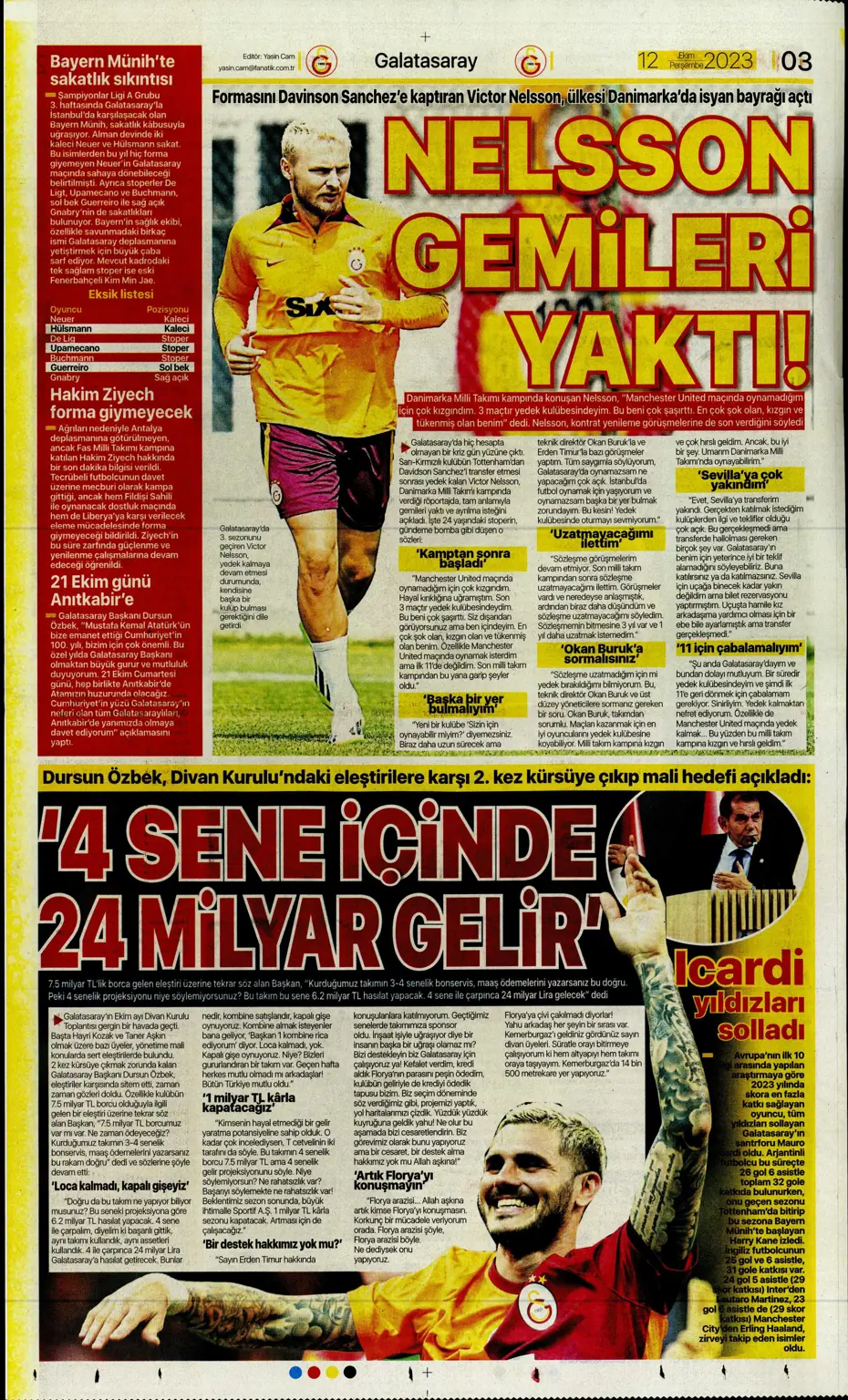 "Amiral gemisi Galatasaray" | Sporun manşetleri (12 Ekim 2023) - 6