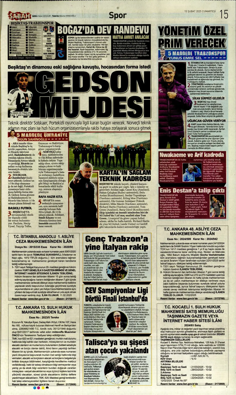 "Cimbom'da OHAL ilanı" | Sporun manşetleri (15 Şubat 2025) - 34