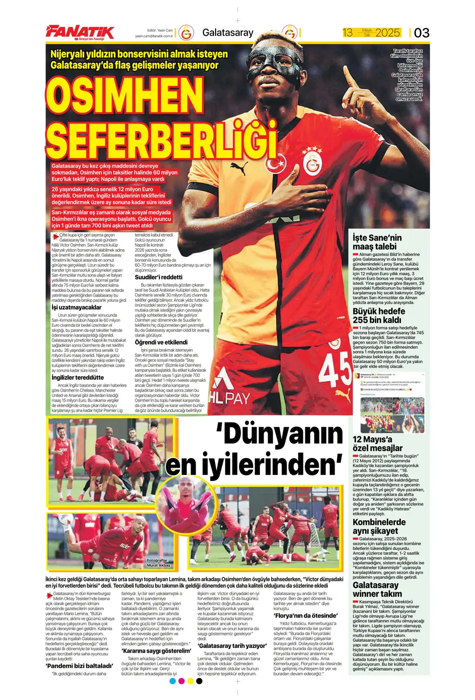 "Galatasaray, Osimhen için Napoli ile anlaştı" | Sporun manşetleri - 3