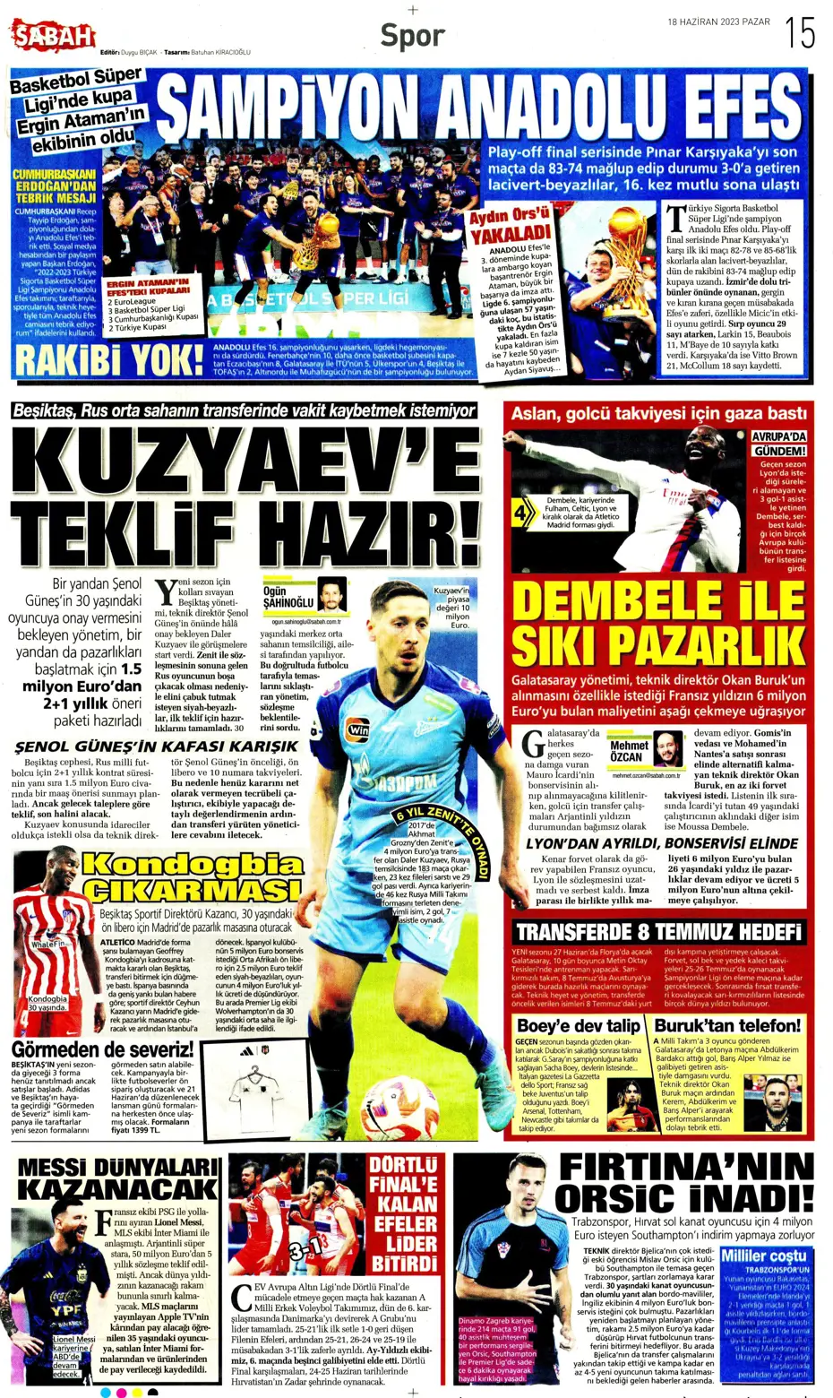 "Dzeko bavulları topluyor" Sporun manşetleri (18 Haziran 2023) - 19