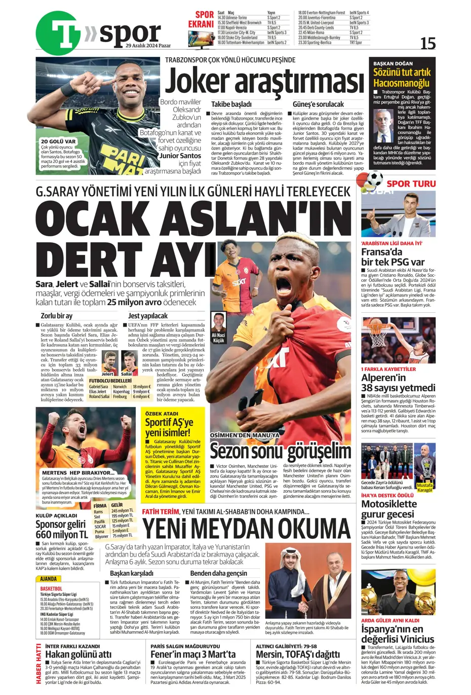 "Mikautadze'de sona doğru" | Sporun manşetleri (29 Aralık 2024) - 39