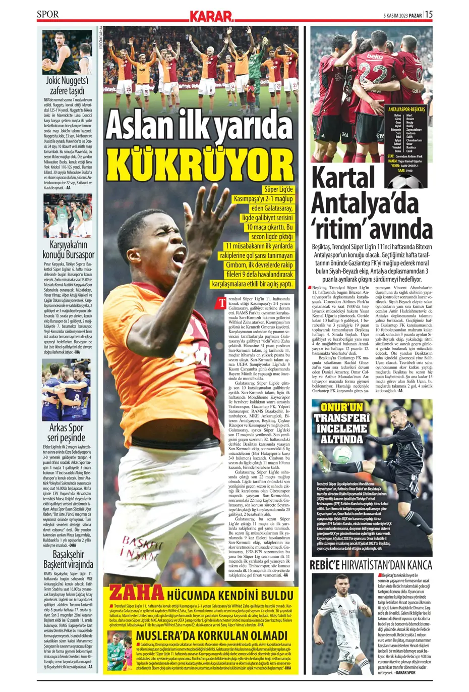 "Kadıköy'de tarihi fırtına" | Sporun manşetleri (5 Kasım 2023) - 25