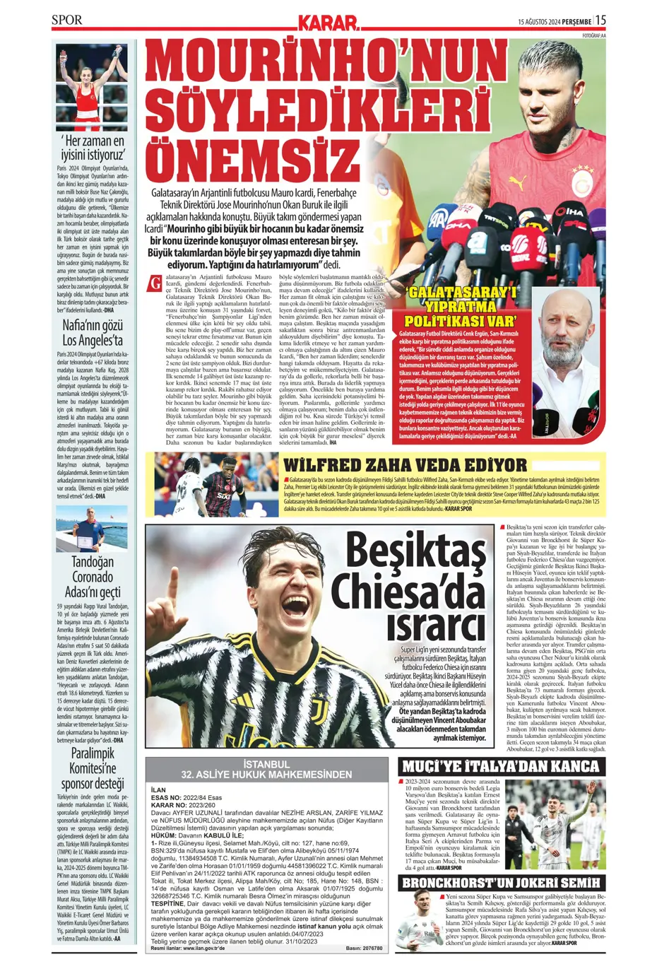 "Muci'yle yol ayrımı" | Sporun manşetleri (15 Ağustos 2024) - 19