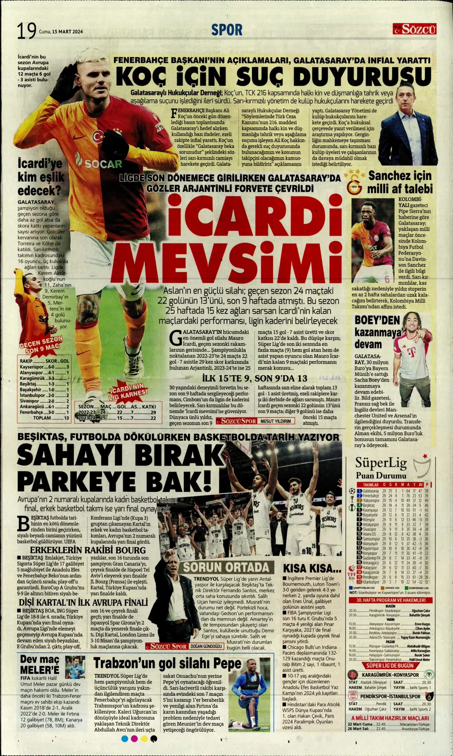 "Atina'ya 4 kaldı" | Sporun manşetleri (15 Mart 2024) - 26