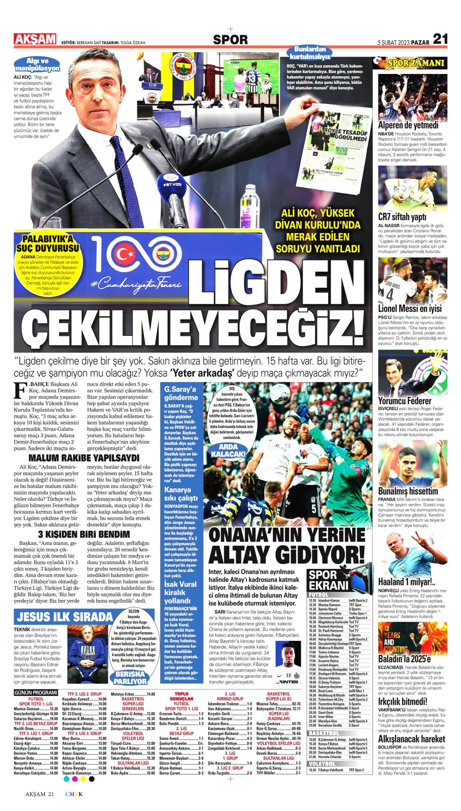 Sporun Manşetleri (5 Şubat 2023) - 1