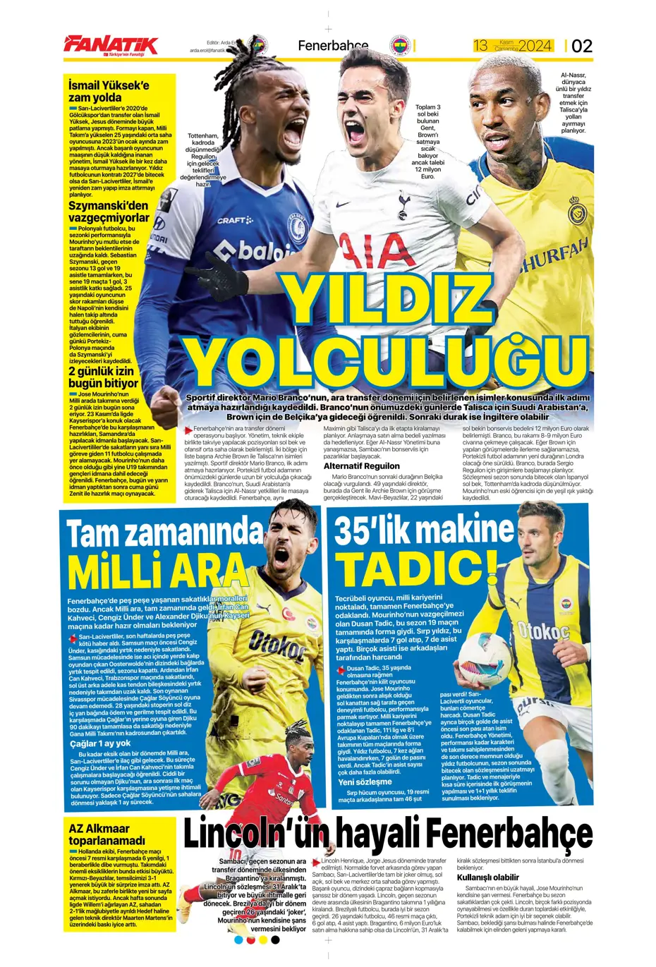 "Mario Branco'dan Fenerbahçe'ye 3 yıldız" | Sporun manşetleri - 4