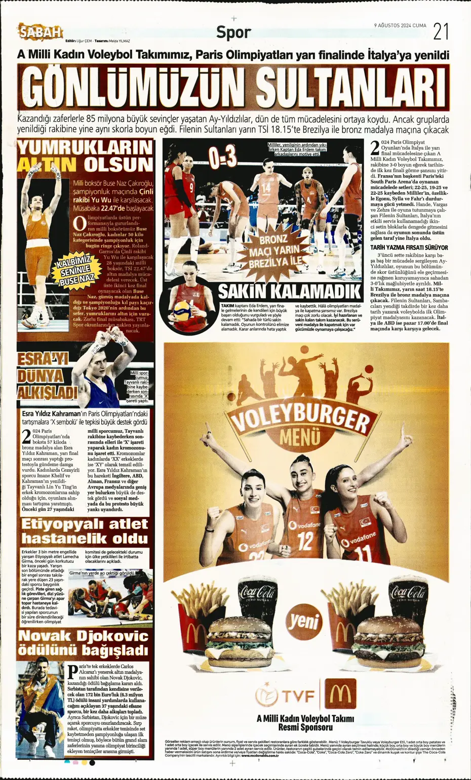 "Sahne şampiyonun" | Sporun manşetleri (9 Ağustos 2024) - 30