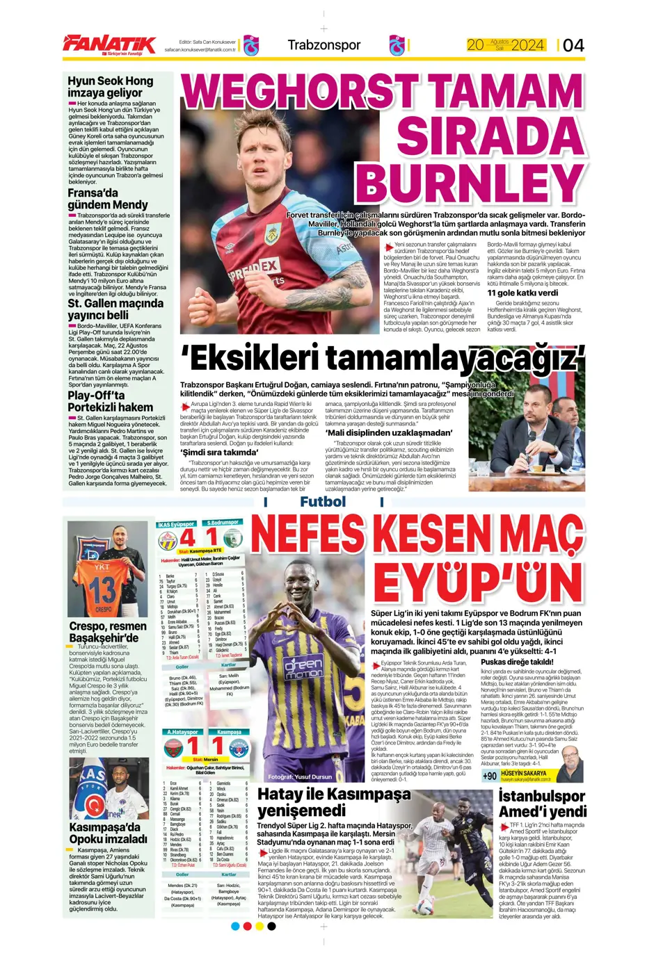 "Fenerbahçe'de değişim zamanı" | Sporun manşetleri (20 Ağustos 2024) - 8