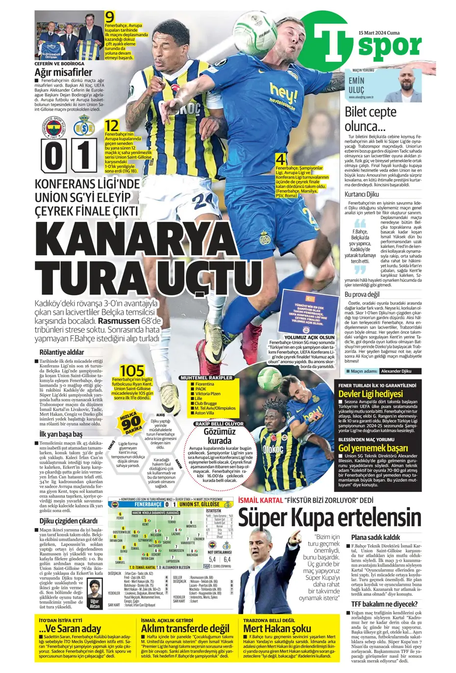 "Atina'ya 4 kaldı" | Sporun manşetleri (15 Mart 2024) - 31