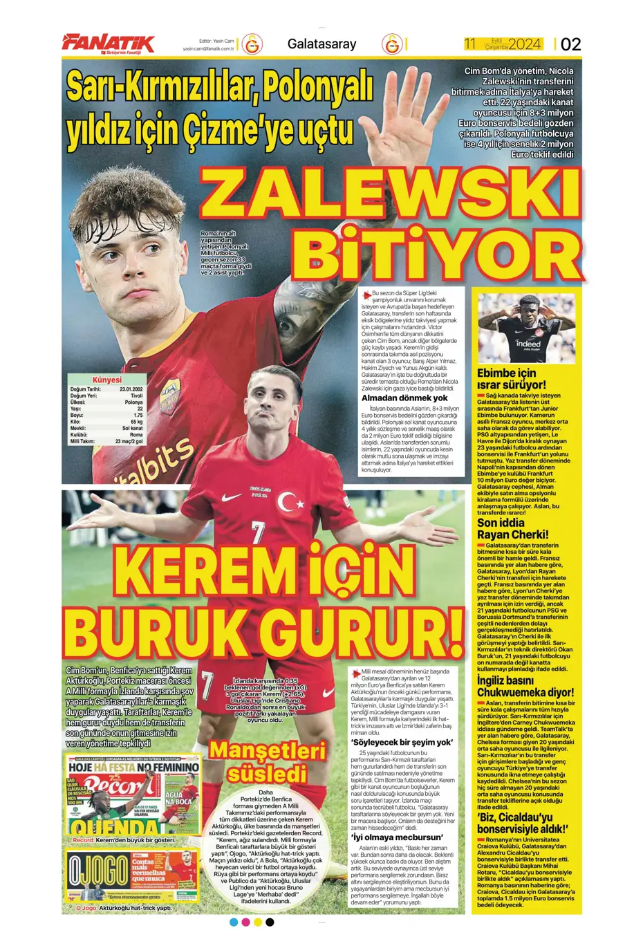 "Icardi müjdesi" | Sporun manşetleri (11 Eylül 2024) - 2 "Icardi müjdesi" | Sporun manşetleri (11 Eylül 2024) - 2