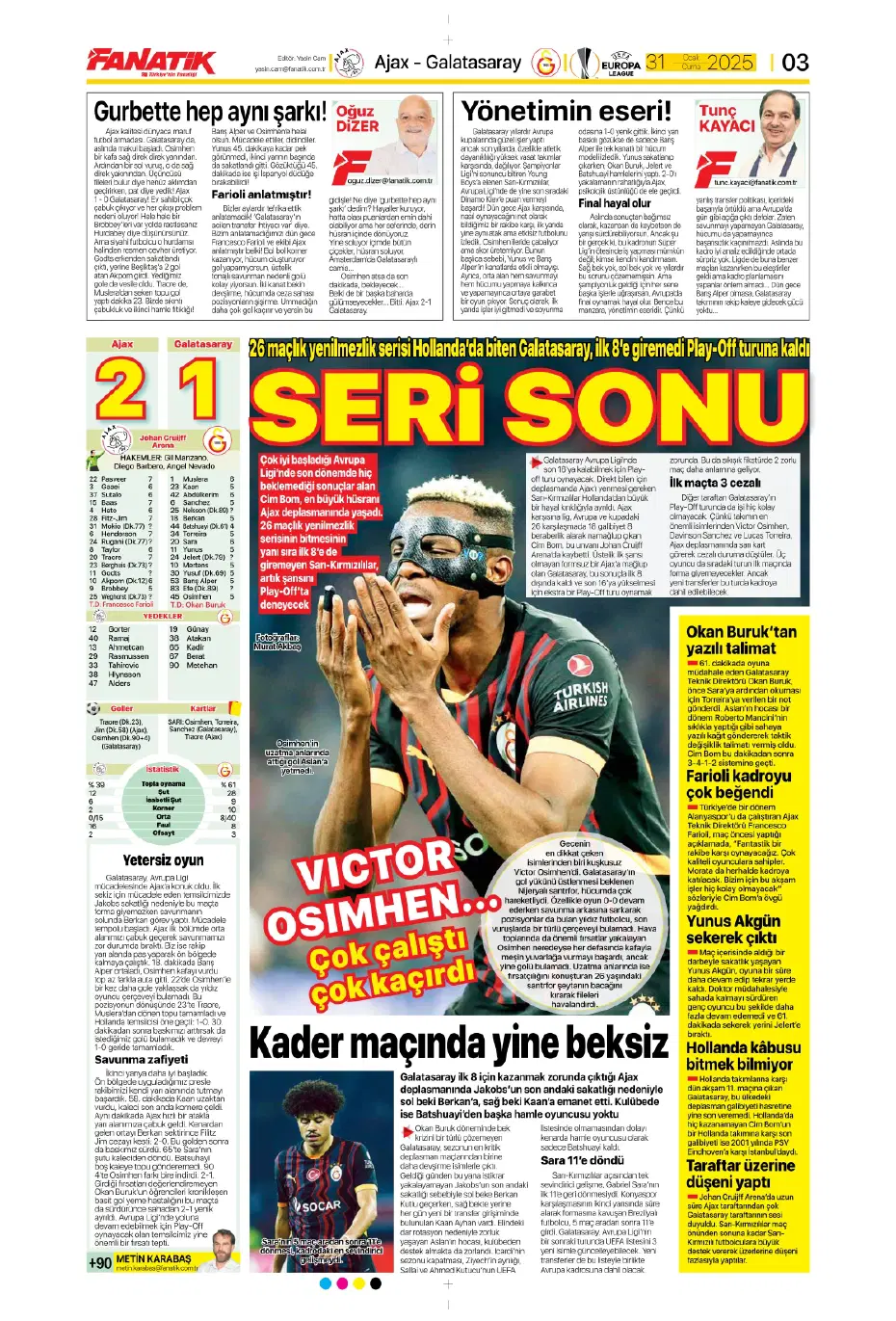 "Galatasaray ve Fenerbahçe play, Beşiktaş off" | Sporun manşetleri - 4