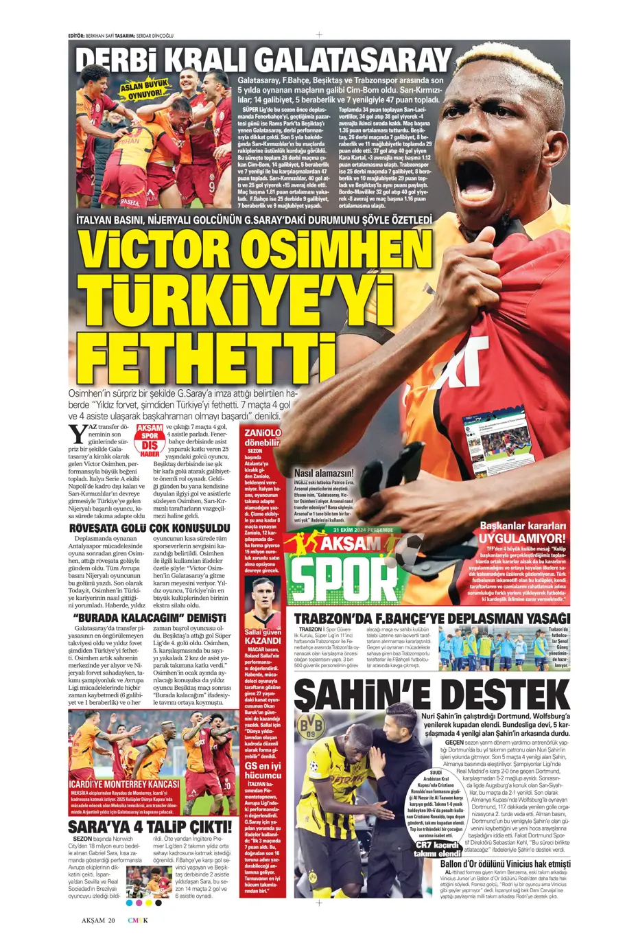 "Aslan'da Rosier harekatı" | Sporun manşetleri (31 Ekim 2024) - 2