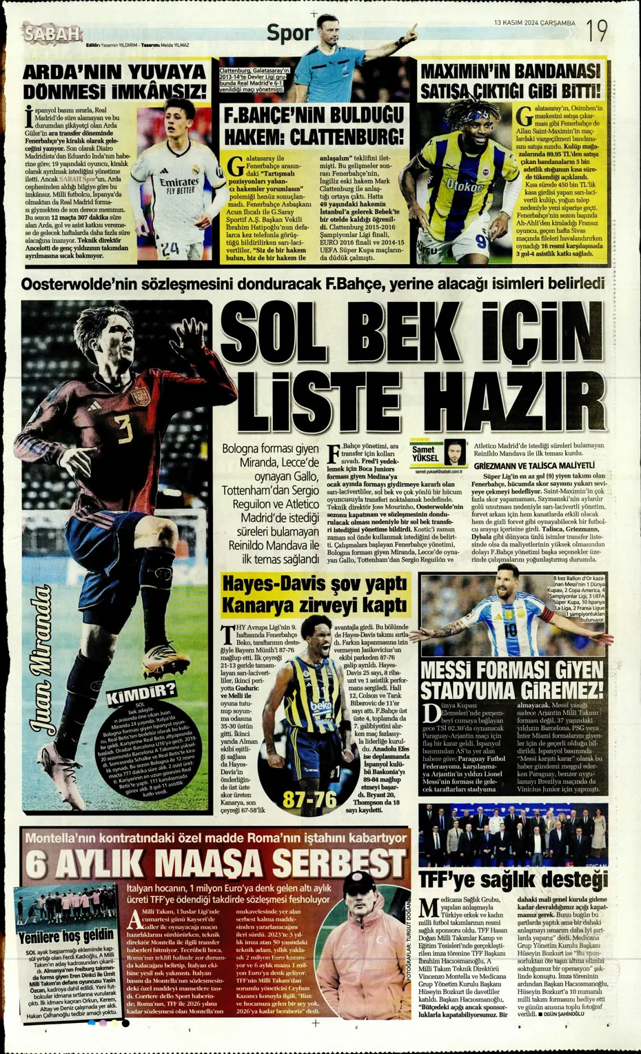 "Mario Branco'dan Fenerbahçe'ye 3 yıldız" | Sporun manşetleri - 17