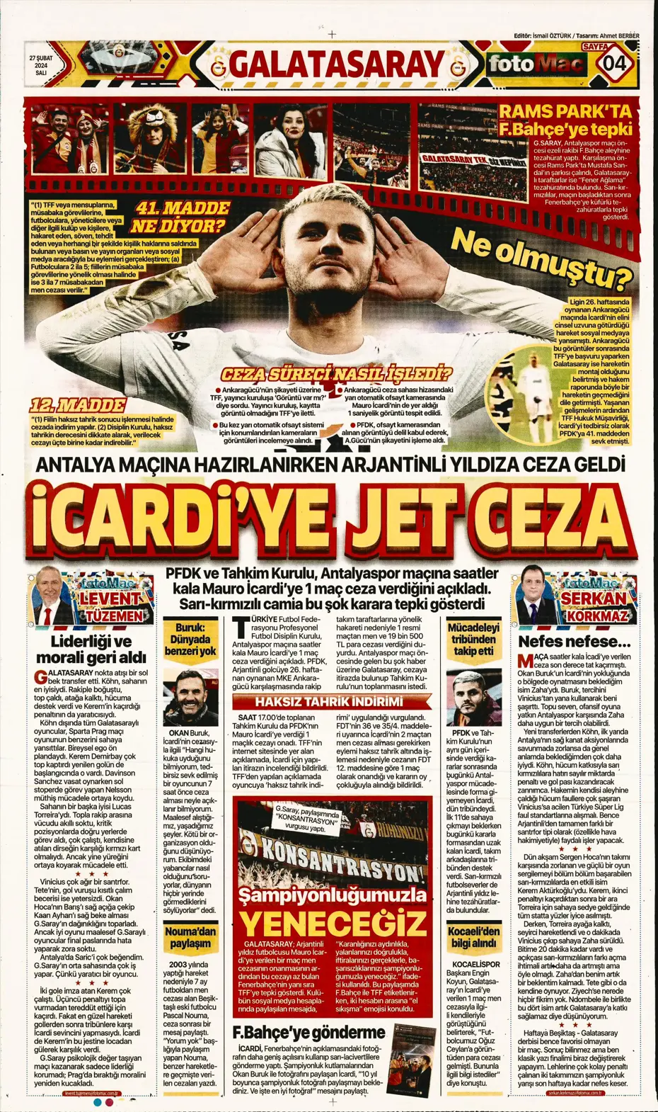 "Icardi'ye selam, zirvede devam" | Sporun manşetleri (27 Şubat 2024) - 11 "Icardi'ye selam, zirvede devam" | Sporun manşetleri (27 Şubat 2024) - 11