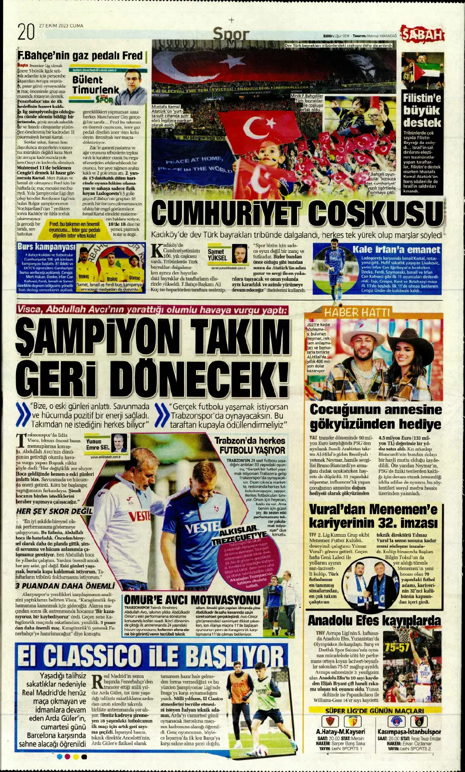 "Yüzyılın Fener'i" | Sporun manşetleri (27 Ekim 2023) - 20