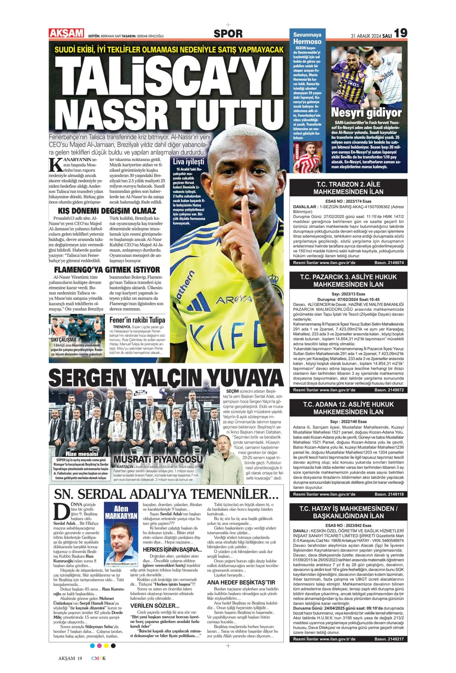 "Sergen Yalçın'la ilk görüşme" | Sporun manşetleri - 1