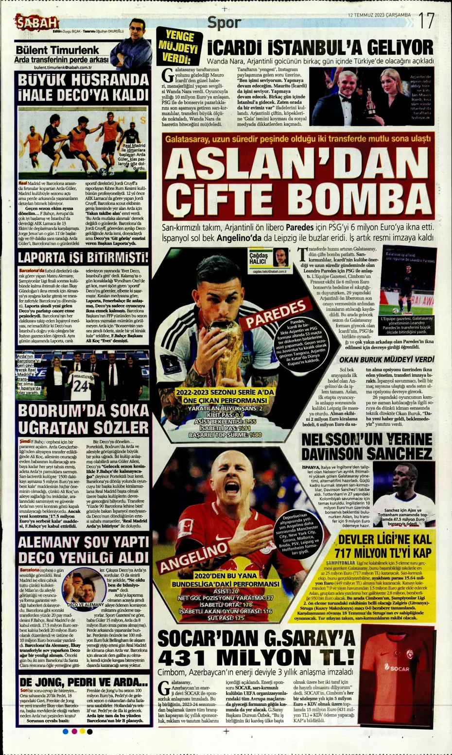"Icardi'nin yanına 4 dev transfer daha" | Sporun manşetleri (12 Temmuz 2023) - 21