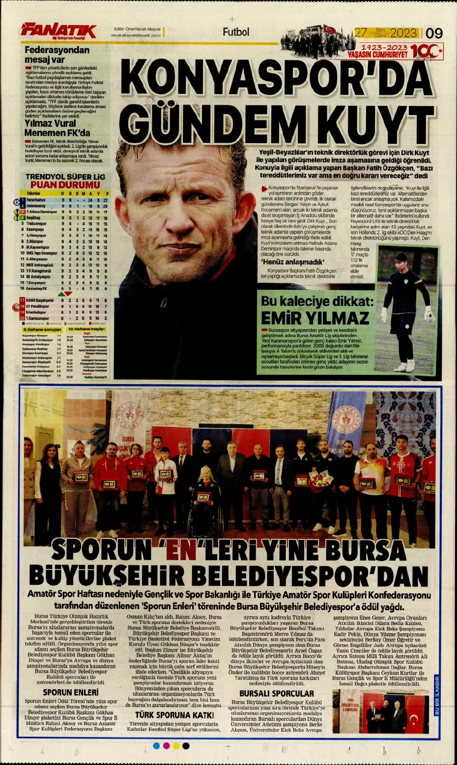 "Yüzyılın Fener'i" | Sporun manşetleri (27 Ekim 2023) - 9