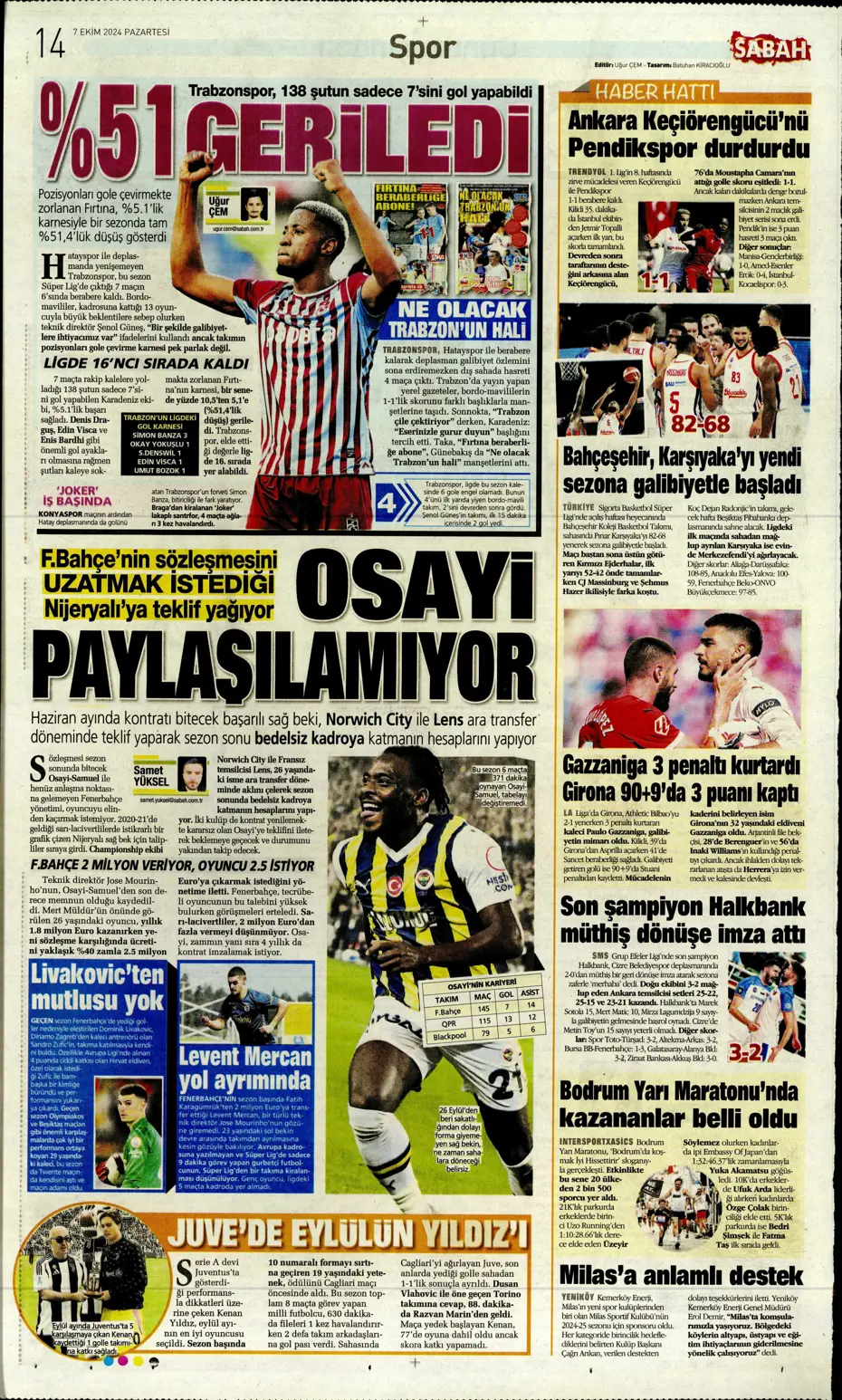 "Mourinho'dan Samsunspor'a yeni sistem" | Sporun manşetleri - 30