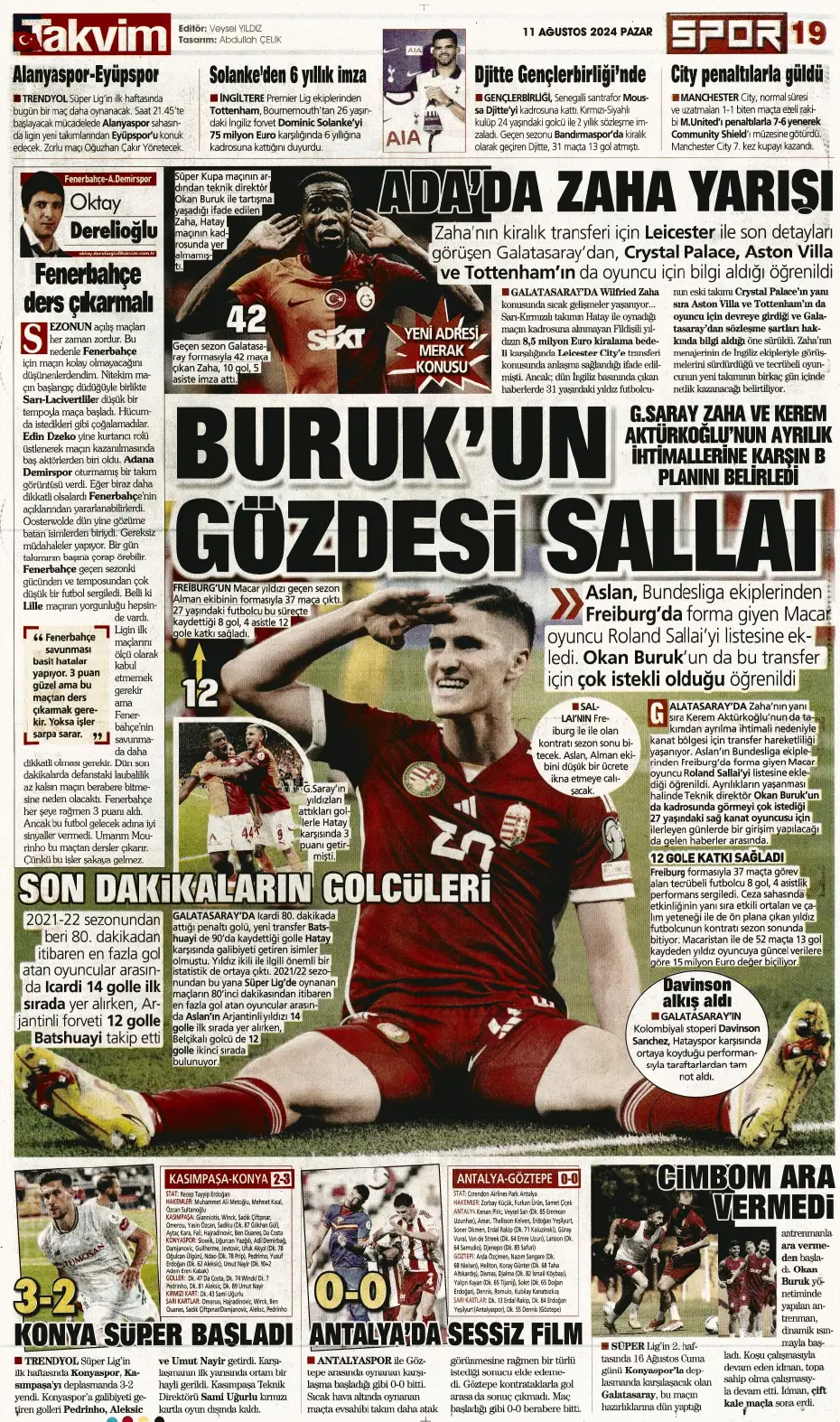 "Mou varsa fire yok" | Sporun manşetleri (11 Ağustos 2024) - 30