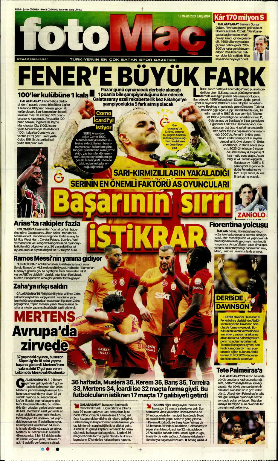 "Mourinho'ya 100 milyon euro" | Sporun manşetleri (15 Mayıs 2024) - 11