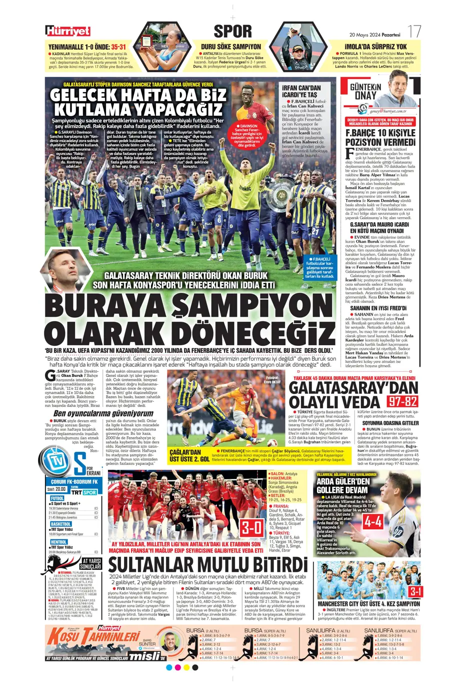 "F.Bahçe G.Saray'a bayramı zehir etti" | Sporun manşetleri (20 Mayıs 2024) - 8