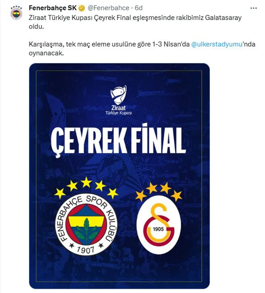 Kupadaki kura sonrası Fenerbahçe ve Galatasaray'dan ilk paylaşım - 4