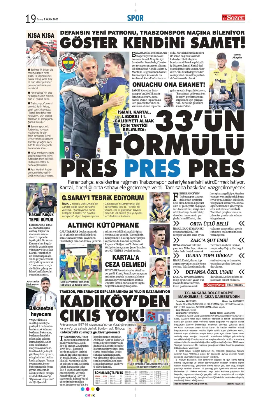 "Chelsea'nin sol beki Aslan'a" | Sporun manşetleri (3 Kasım 2023) - 19